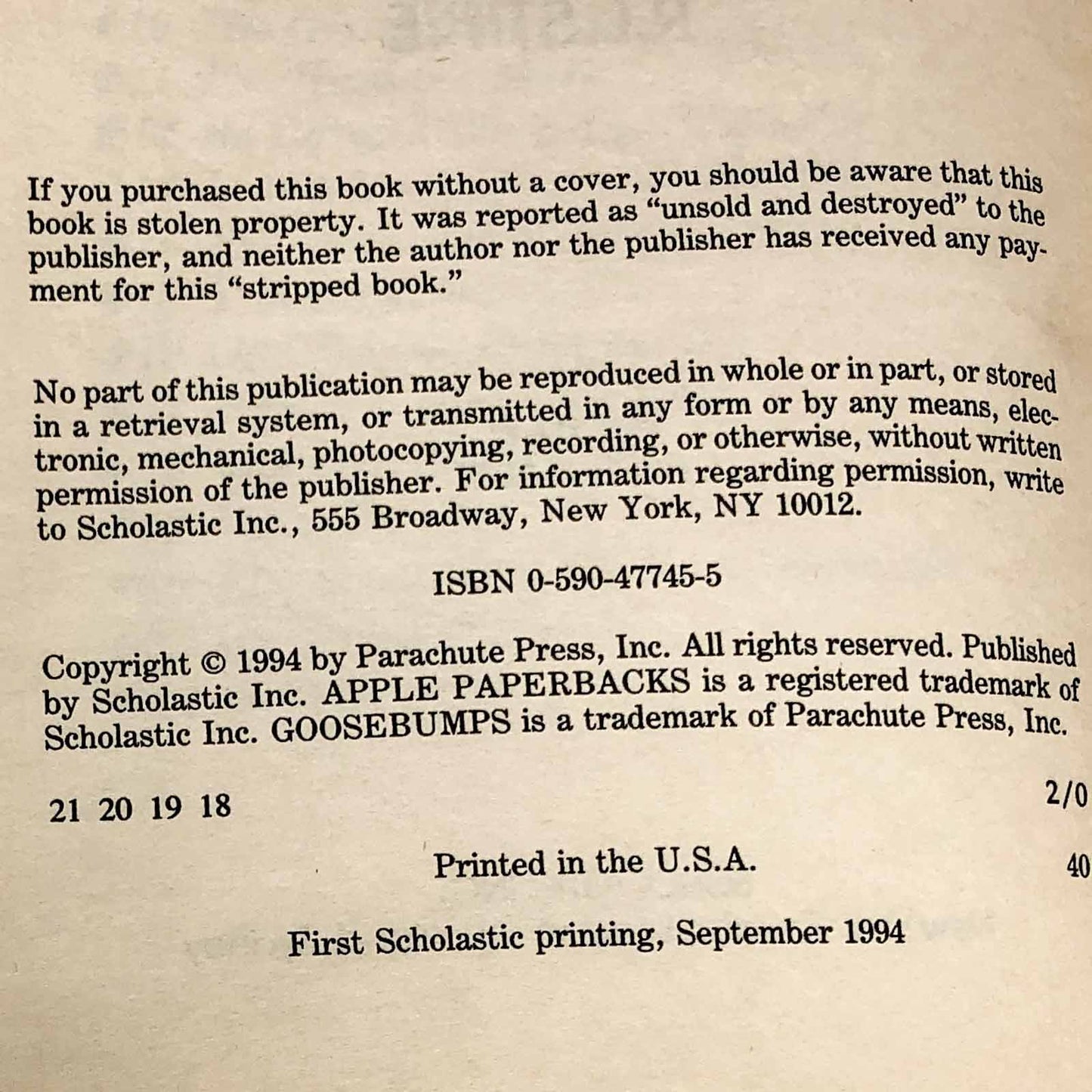 Return of the Mummy by R.L. Stine [1994 FIRST EDITION] Goosebumps #23