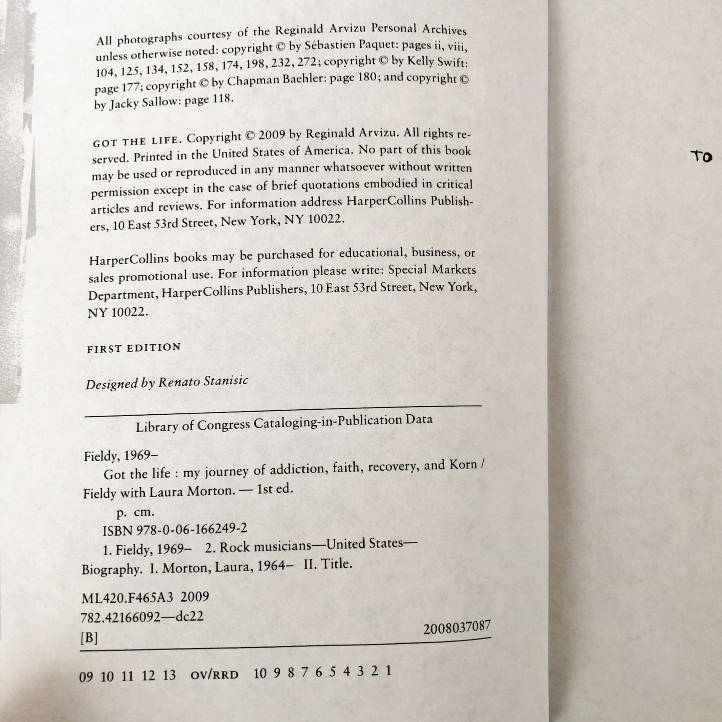 Got the Life: My Journey of Addiction, Faith, Recovery and Korn by Fieldy [FIRST EDITION]