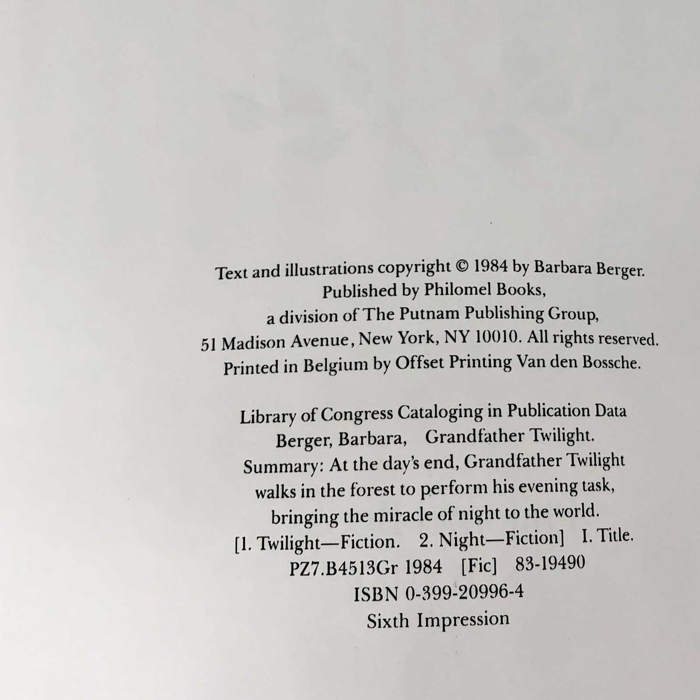 Grandfather Twilight by Barbara Berger [FIRST EDITION] 1984