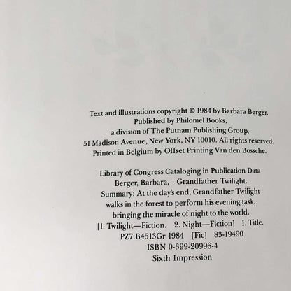 Grandfather Twilight by Barbara Berger [FIRST EDITION] 1984