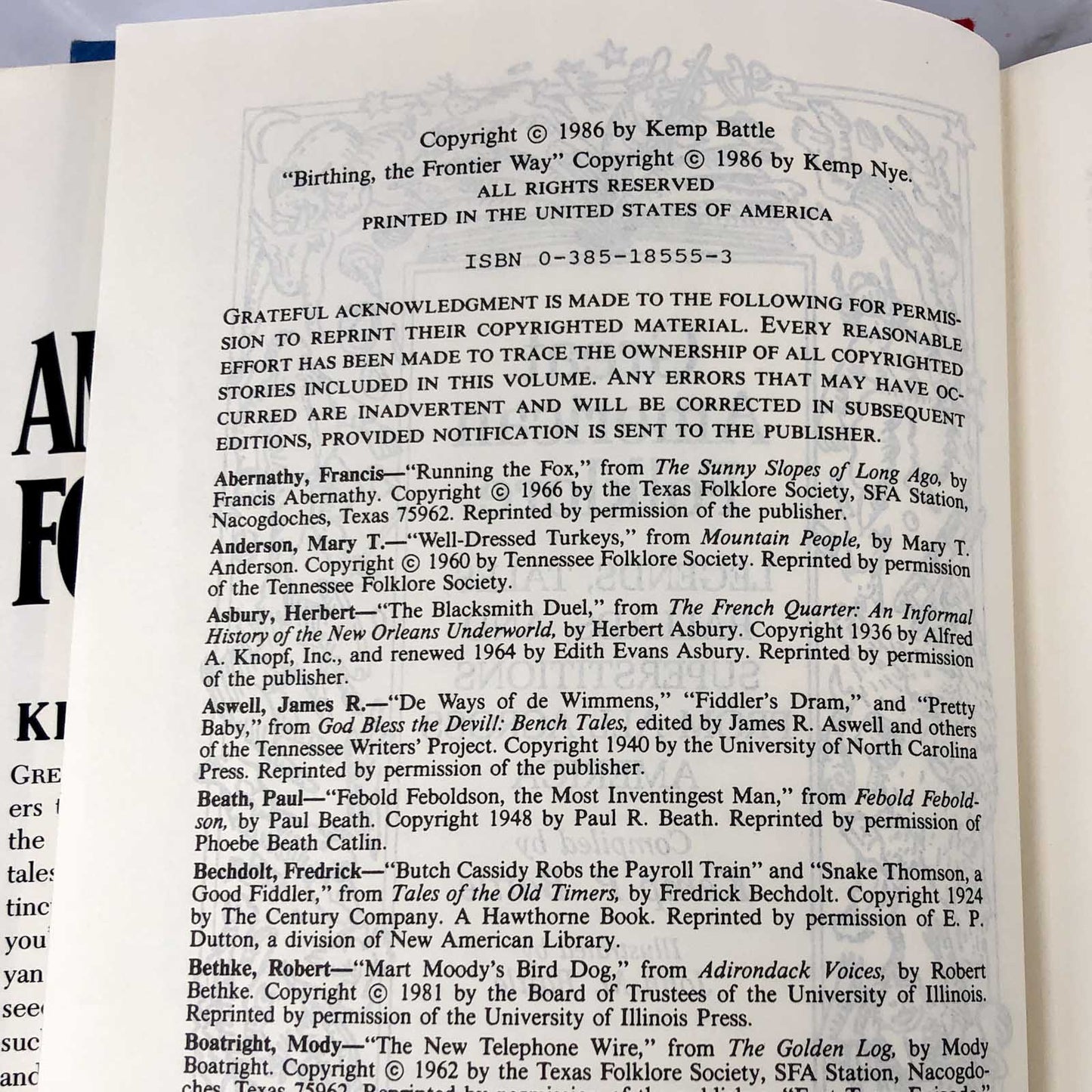 Great American Folklore: Legends, Tales, Ballads & Superstitions from All Across America compiled by Kemp P. Battle [1986 HARDCOVER]