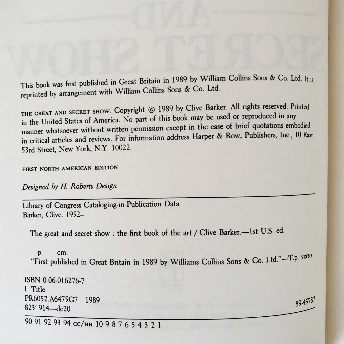 The Great and Secret Show by Clive Barker [FIRST EDITION / FIRST PRINTING] 1989