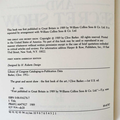 The Great and Secret Show by Clive Barker [FIRST EDITION / FIRST PRINTING] 1989