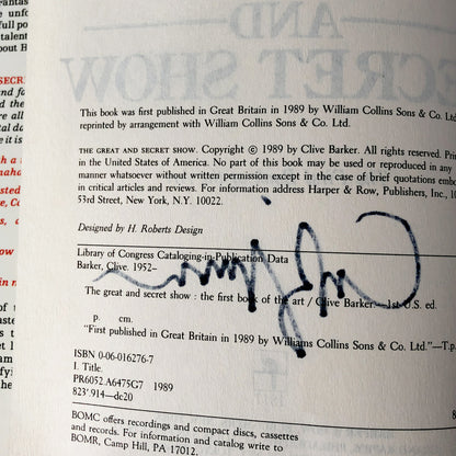 The Great and Secret Show by Clive Barker SIGNED! [BOOK CLUB EDITION]