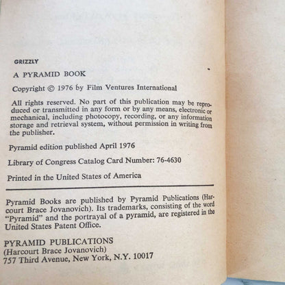 Grizzly by Will Collins [1976 MOVIE TIE-IN PAPERBACK]