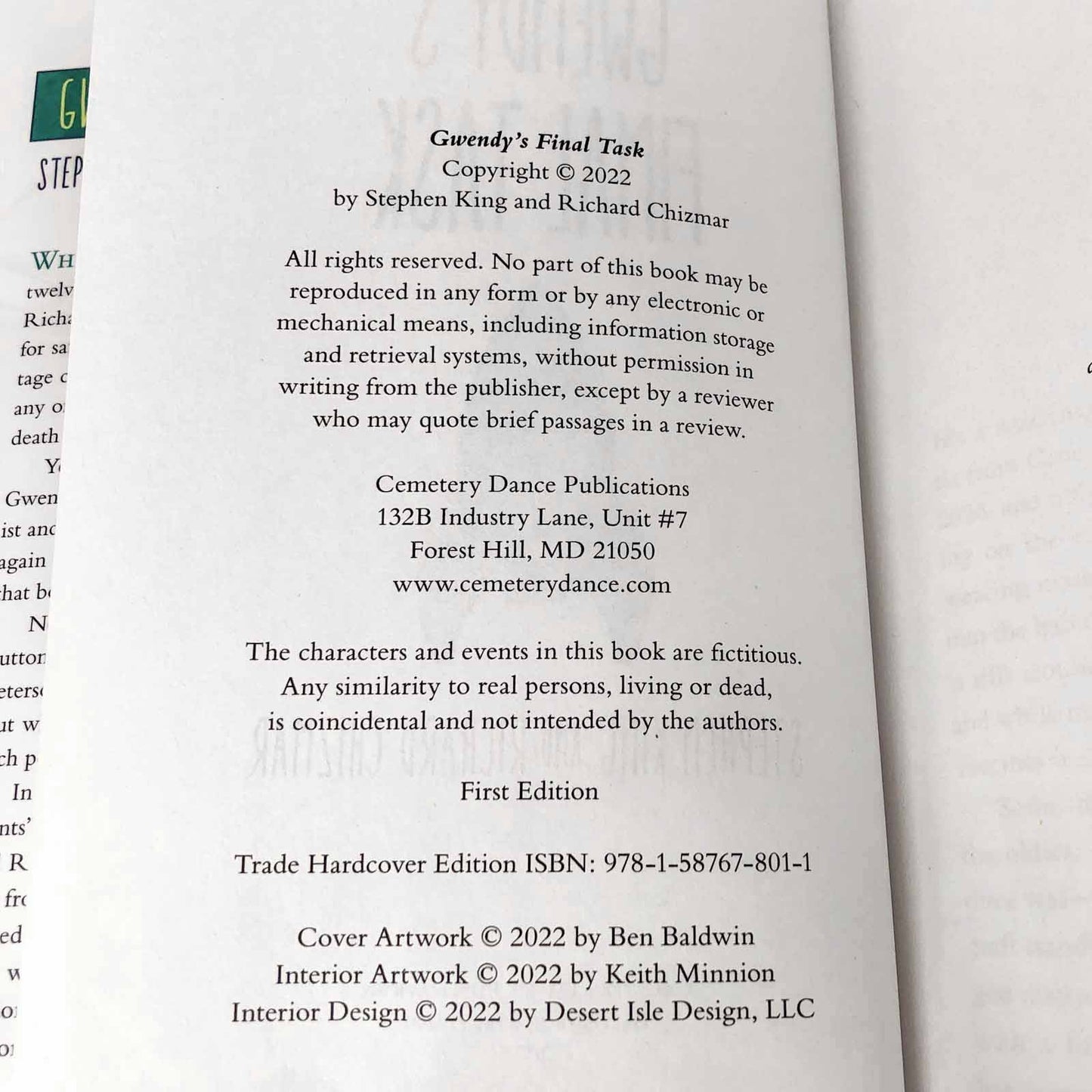 Gwendy's Final Task by Stephen King & Richard Chizmar [FIRST EDITION • FIRST PRINTING] 2022 • Cemetery Dance