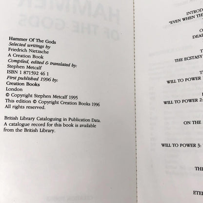 Hammer of the Gods: Apocalyptic Texts for the Criminally Insane by Friedrich Nietzsche [FIRST EDITION THUS] 1996