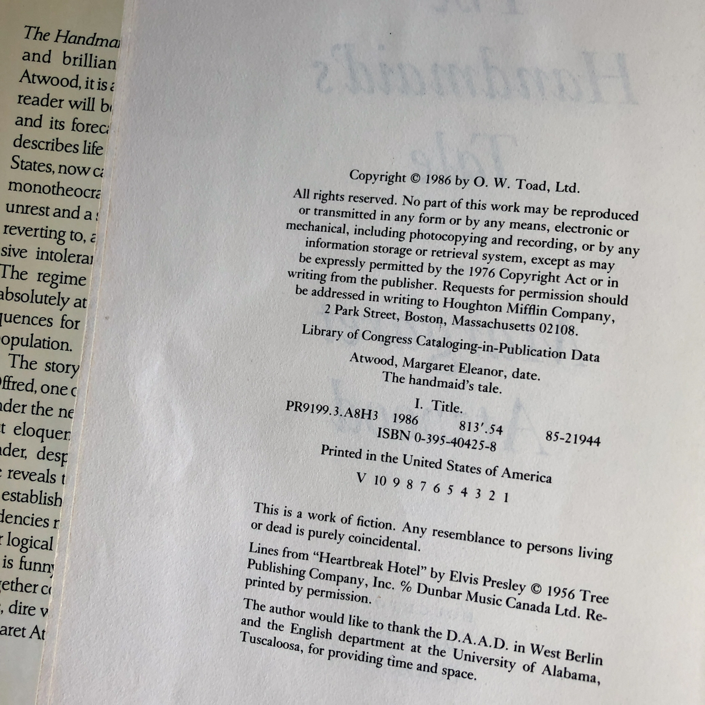 The Handmaid's Tale by Margaret Atwood [FIRST EDITION / 1ST PRINTING] - Bookshop Apocalypse