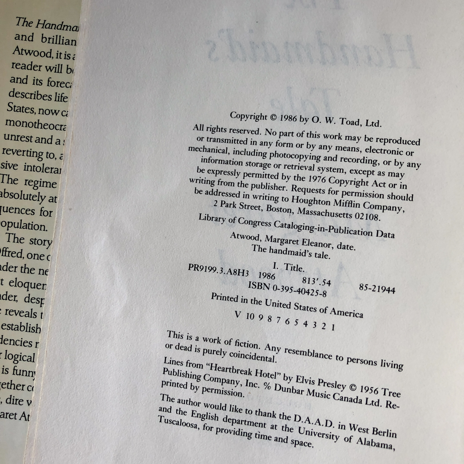 The Handmaid's Tale by Margaret Atwood [FIRST EDITION / 1ST PRINTING] - Bookshop Apocalypse