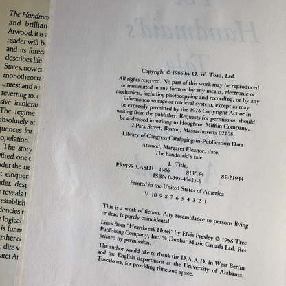 The Handmaid's Tale by Margaret Atwood [FIRST EDITION / 1ST PRINTING] - Bookshop Apocalypse