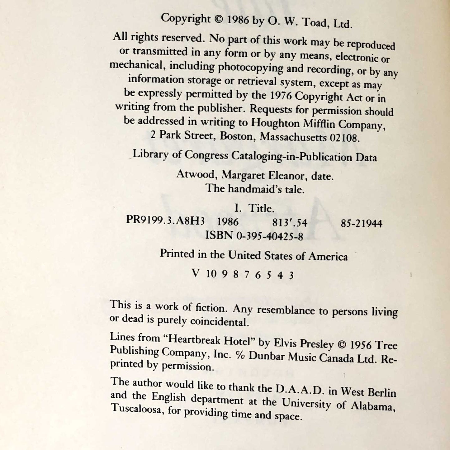 The Handmaid's Tale by Margaret Atwood [U.S. FIRST EDITION] 1988 • 3rd Printing