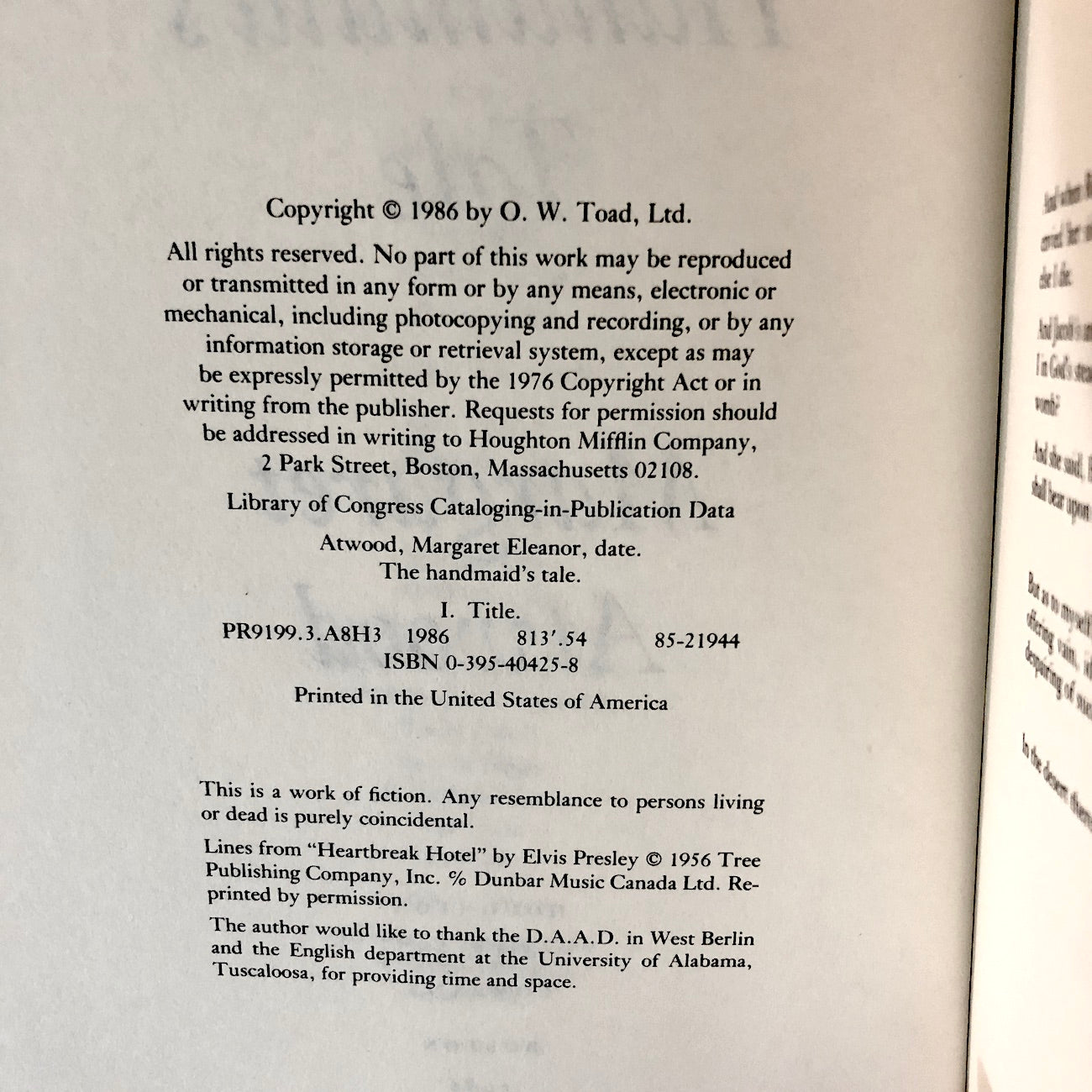 The Handmaid's Tale by Margaret Atwood [FIRST BOOK CLUB EDITION / 1986]