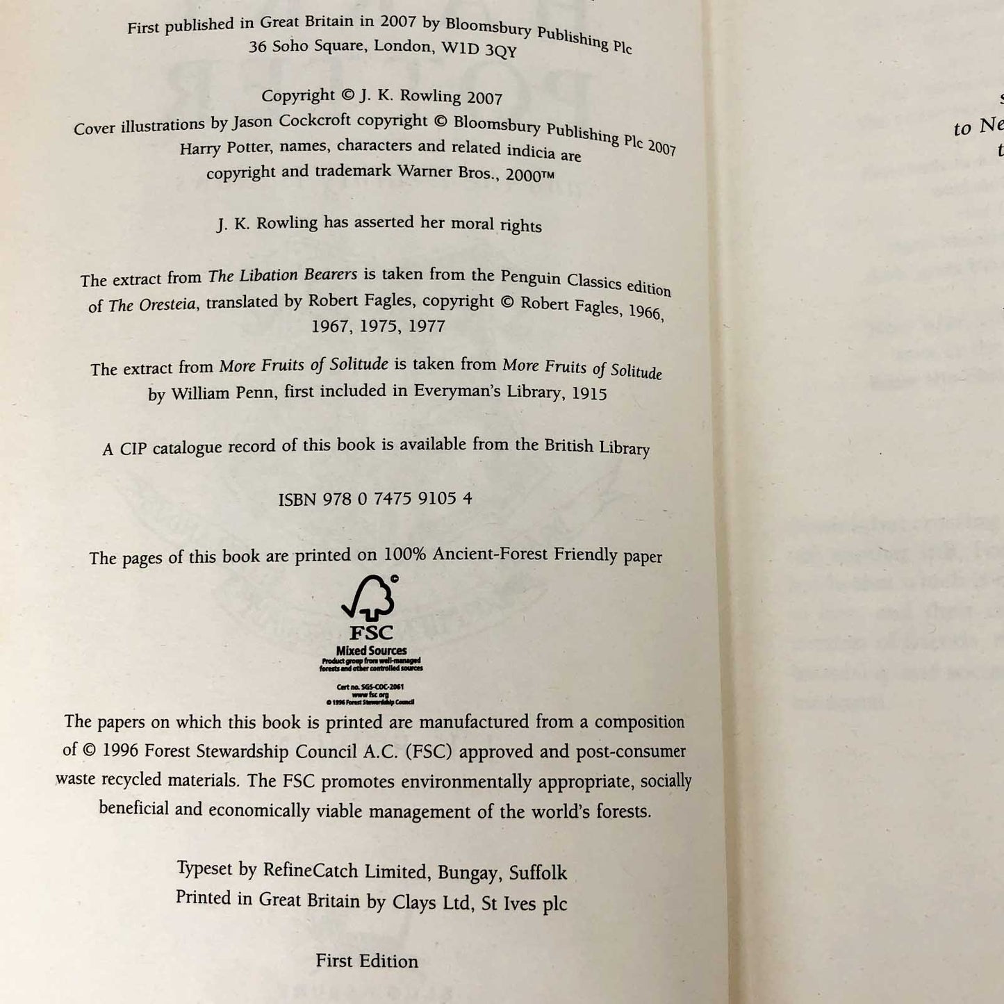 Harry Potter and the Deathly Hollows by J.K. Rowling [U.K. FIRST EDITION • FIRST PRINTING] 2007