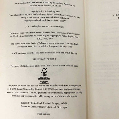 Harry Potter and the Deathly Hollows by J.K. Rowling [U.K. FIRST EDITION • FIRST PRINTING] 2007