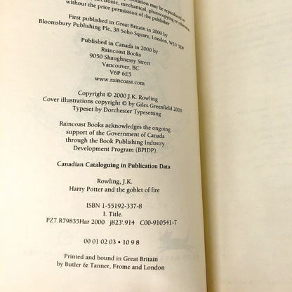 Harry Potter & the Goblet of Fire by J.K. Rowling [CANADIAN FIRST EDITION] 2000 • Raincoast