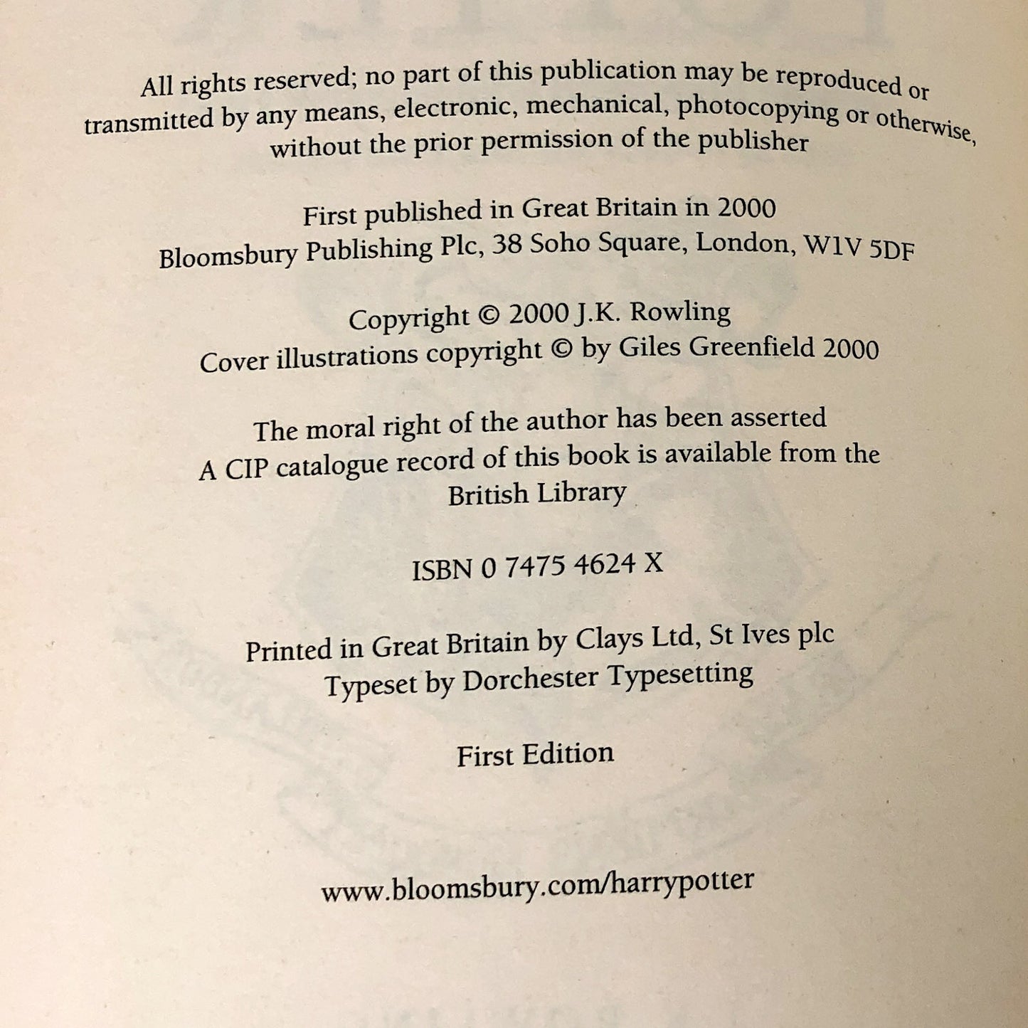 Harry Potter & the Goblet of Fire by J.K. Rowling [U.K. FIRST EDITION • FIRST PRINTING] 2000 • Bloomsbury