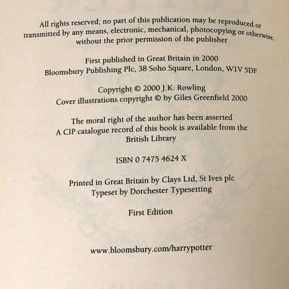 Harry Potter & the Goblet of Fire by J.K. Rowling [U.K. FIRST EDITION • FIRST PRINTING] 2000 • Bloomsbury