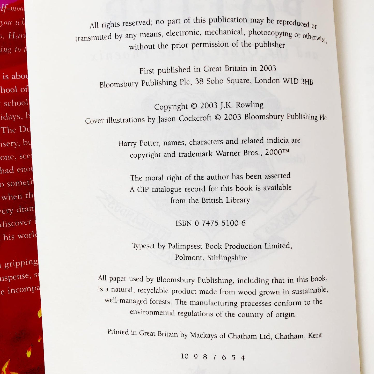 Harry Potter and the Order of the Phoenix by J.K. Rowling [U.K. FIRST EDITION] 2003