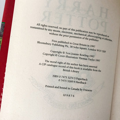 Harry Potter and the Philosopher's Stone by J.K. Rowling [CANADIAN FIRST EDITION / 1997]