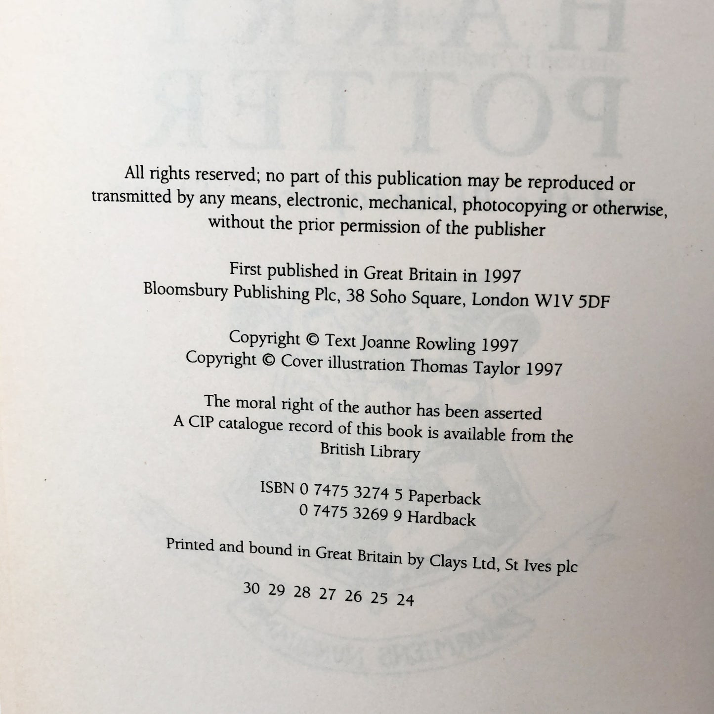 Harry Potter and the Philosopher's Stone by J.K. Rowling [U.K. FIRST EDITION] 1997