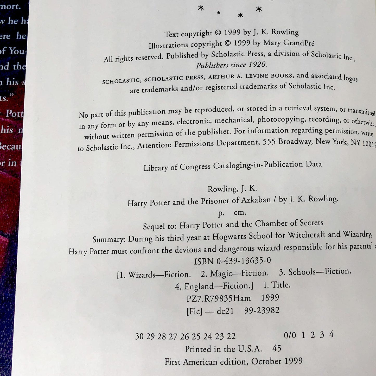 Harry Potter and the Prisoner of Azkaban by J.K. Rowling [U.S. FIRST EDITION] 1999