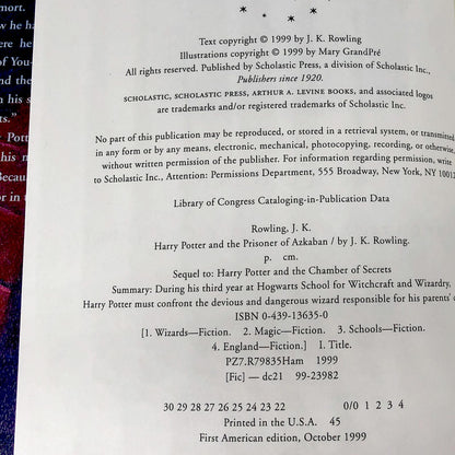 Harry Potter and the Prisoner of Azkaban by J.K. Rowling [U.S. FIRST EDITION] 1999