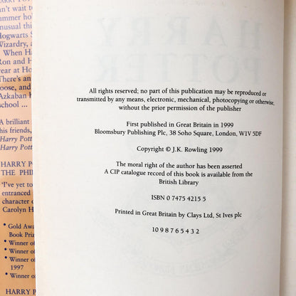 Harry Potter and the Prisoner of Azkaban by J.K. Rowling [U.K. FIRST EDITION] 1999