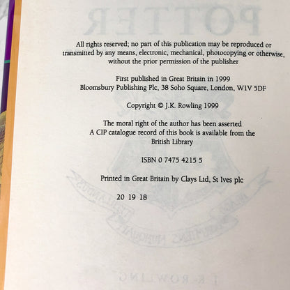 Harry Potter and the Prisoner of Azkaban by J.K. Rowling [U.K. FIRST EDITION] 1999 • Bloomsbury