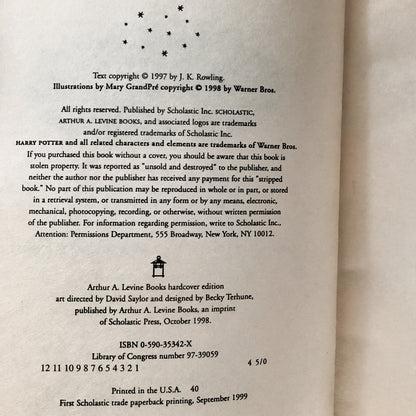 Harry Potter and the Sorcerer's Stone by J.K. Rowling [FIRST U.S. PAPERBACK PRINTING]