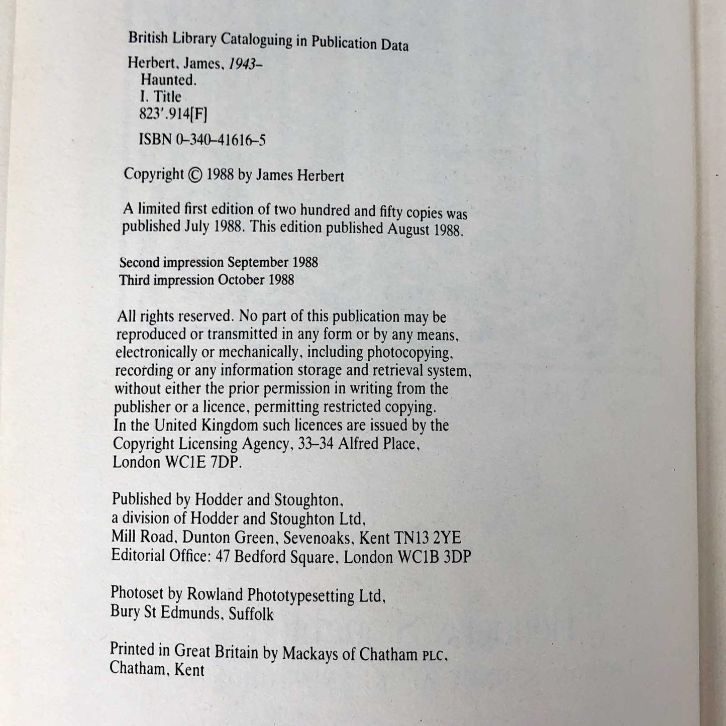 Haunted by James Herbert [U.K. FIRST EDITION] 1988