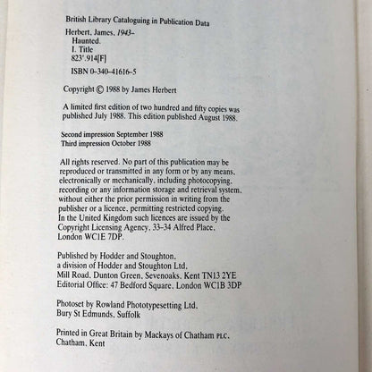 Haunted by James Herbert [U.K. FIRST EDITION] 1988