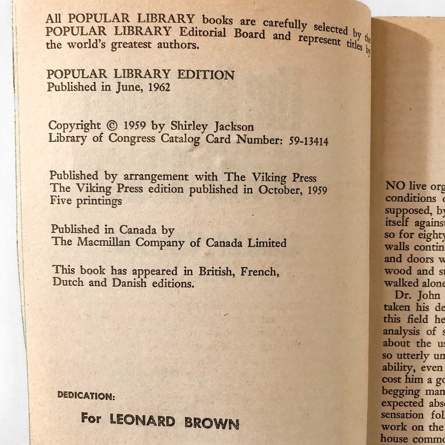 The Haunting of Hill House by Shirley Jackson [1962 PAPERBACK]