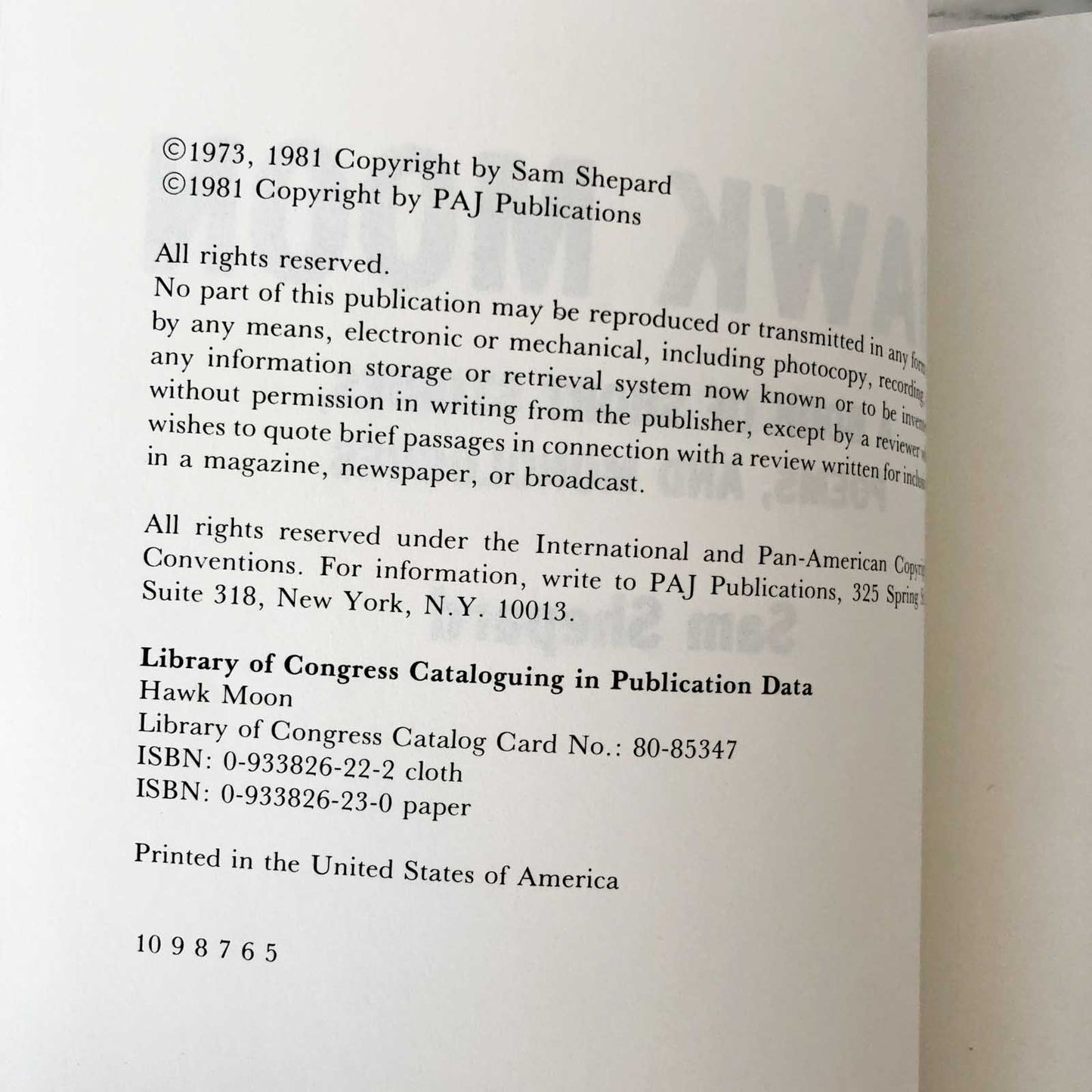 Hawk Moon by Sam Shepard [TRADE PAPERBACK / 1981]