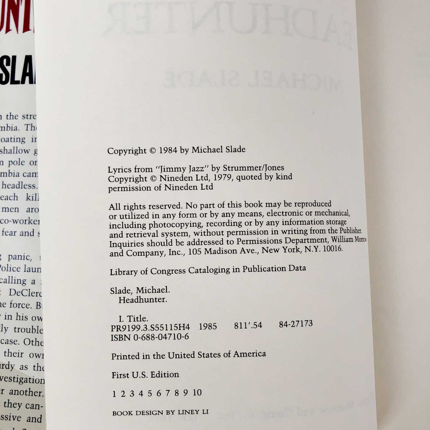 Headhunter by Michael Slade [FIRST EDITION / FIRST PRINTING] 1985