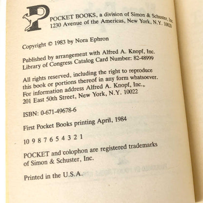 Heartburn by Nora Ephron [FIRST PAPERBACK PRINTING] 1984