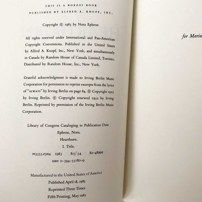 Heartburn by Nora Ephron [FIRST EDITION] 1983