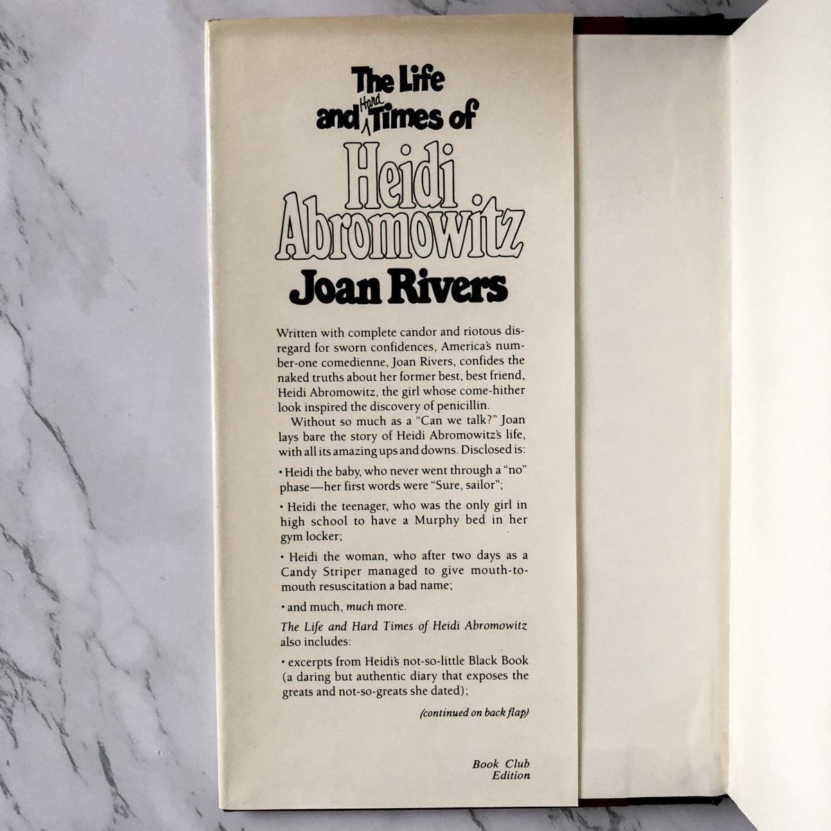 The Life and Hard Times of Heidi Abromowitz by Joan Rivers [BOOK CLUB FIRST EDITION / 1984] - Bookshop Apocalypse