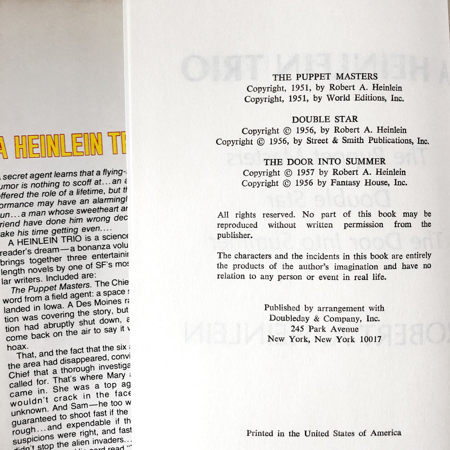 A Heinlein Trio: Three Novels by Robert A. Heinlein [FIRST BOOK CLUB EDITION / 1980]