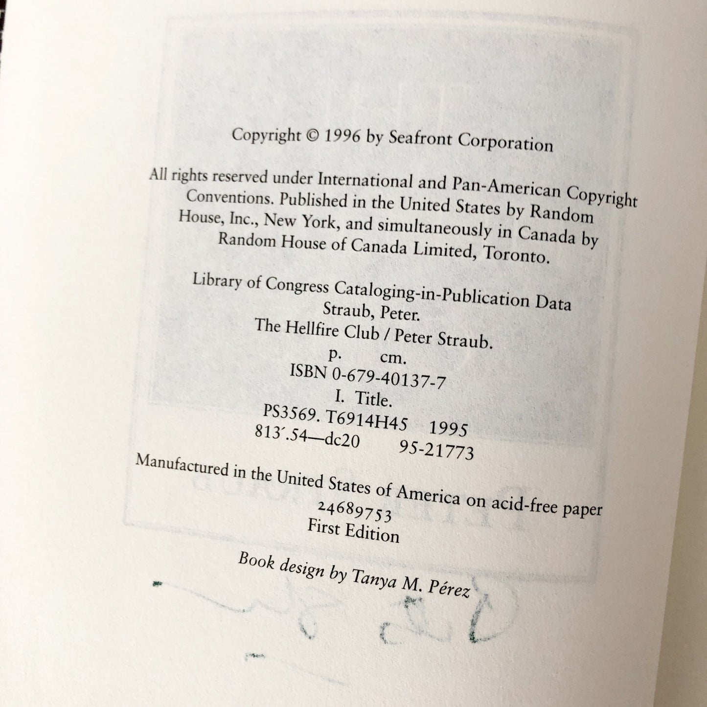 The Hellfire Club by Peter Straub SIGNED! [FIRST EDITION] 1996