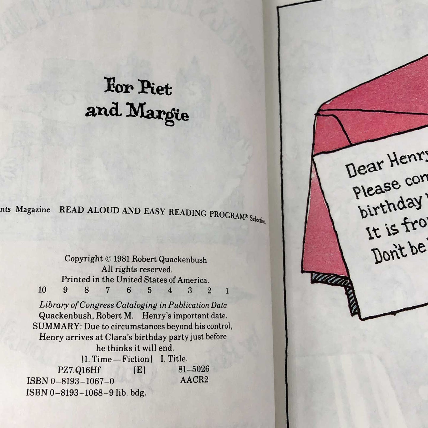 Henry's Important Date by Robert M. Quackenbush [FIRST EDITION / FIRST PRINTING] 1981