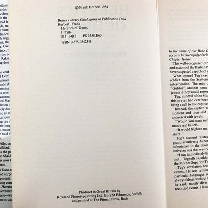 Heretics of Dune by Frank Herbert [U.K. FIRST EDITION / FIRST PRINTING] 1984 ❧ Victor Gollancz Ltd.