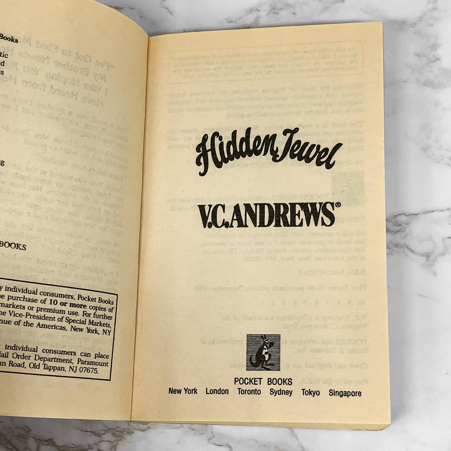Hidden Jewel by V.C. Andrews [FIRST PAPERBACK PRINTING] 1995