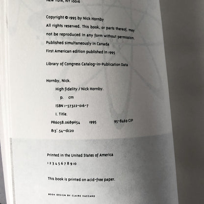 High Fidelity by Nick Hornby [UNCORRECTED PROOF - 1995] - Bookshop Apocalypse