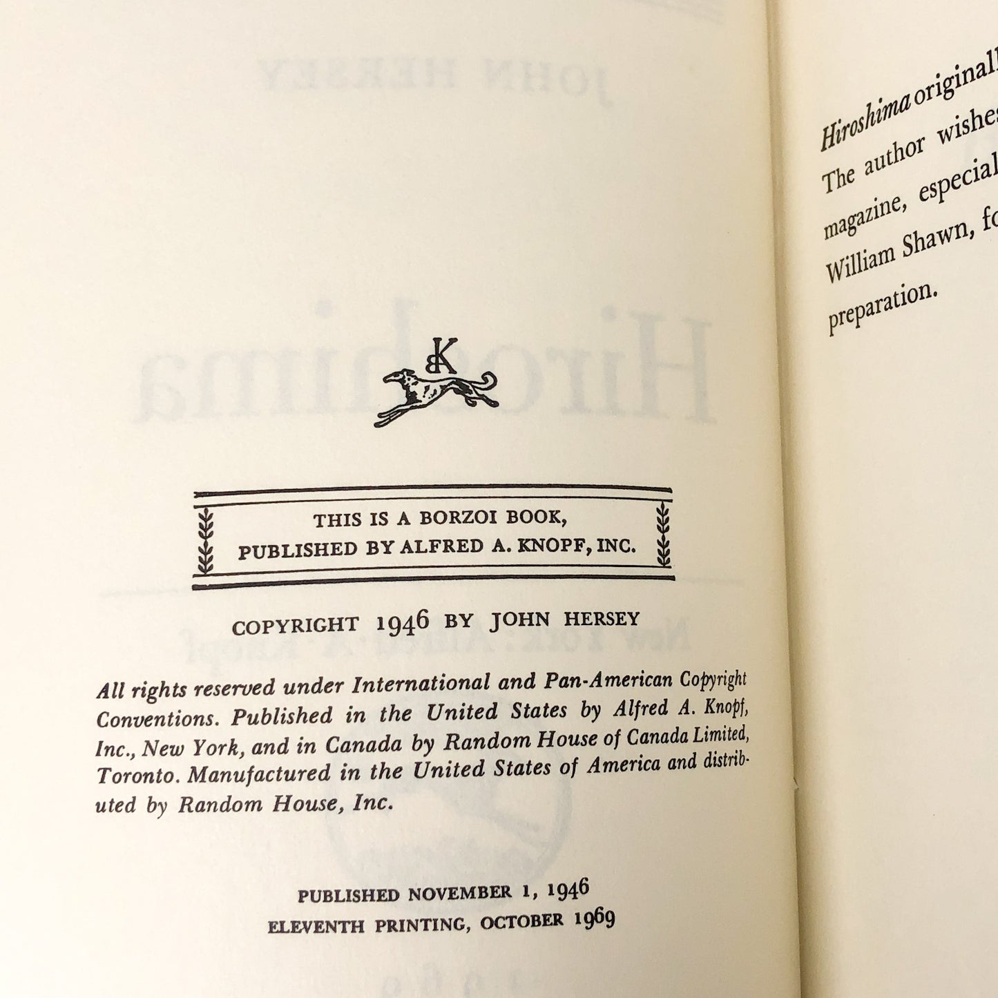 Hiroshima by John Hersey [FIRST EDITION] 1969
