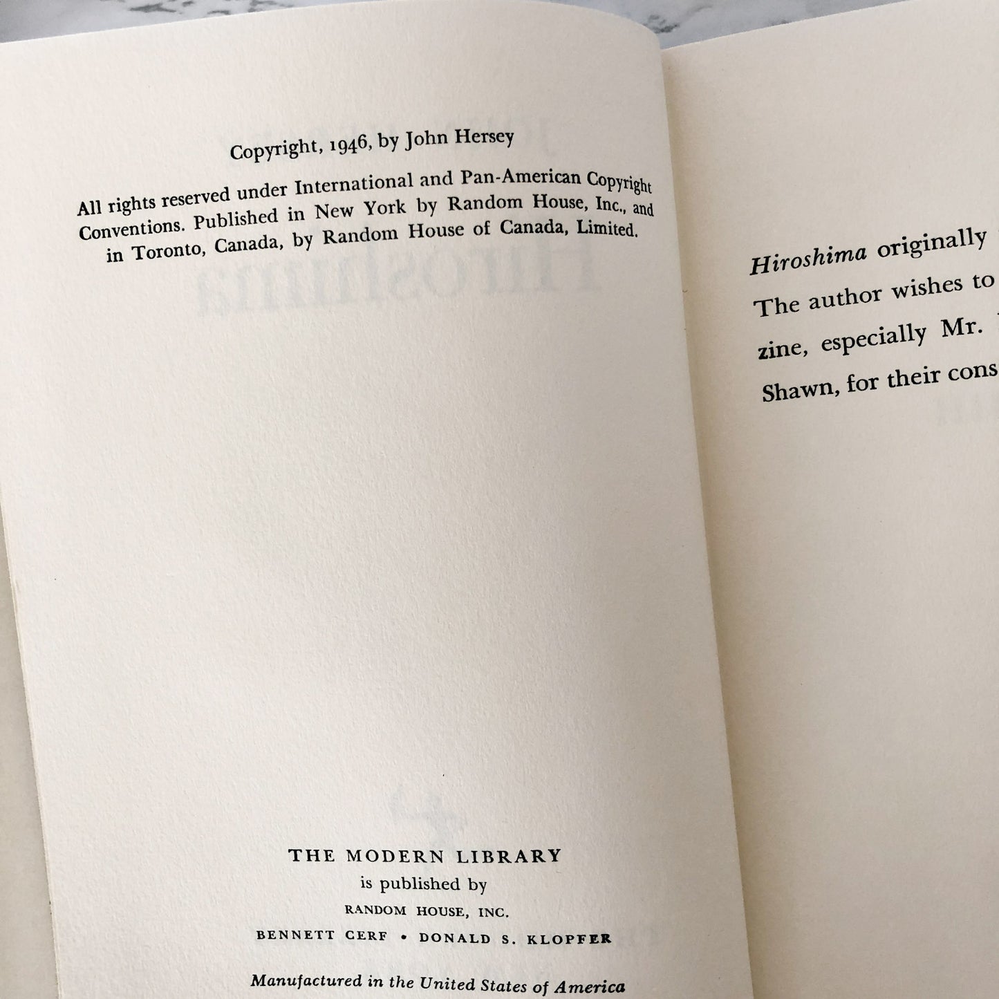 Hiroshima by John Hersey [THE MODERN LIBRARY] 1946 / HARDCOVER