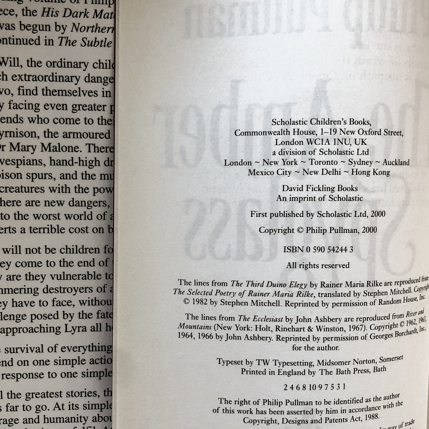 The Amber Spyglass by Philip Pullman - His Dark Materials #3 [UK FIRST EDITION / FIRST PRINTING] - Bookshop Apocalypse