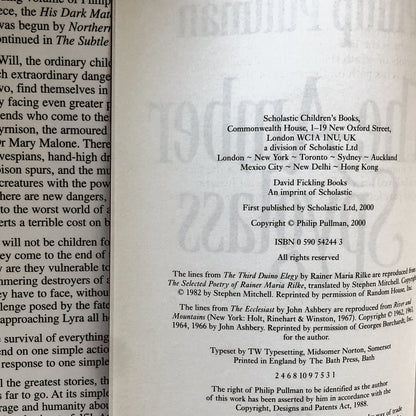 The Amber Spyglass by Philip Pullman - His Dark Materials #3 [UK FIRST EDITION / FIRST PRINTING] - Bookshop Apocalypse