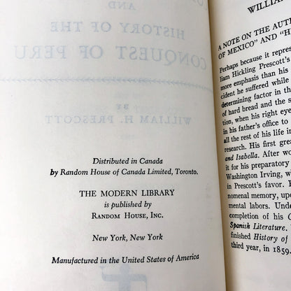 History of the Conquest of Mexico & History of the Conquest of Peru by William Hickling Prescott [THE MODERN LIBRARY] 1979
