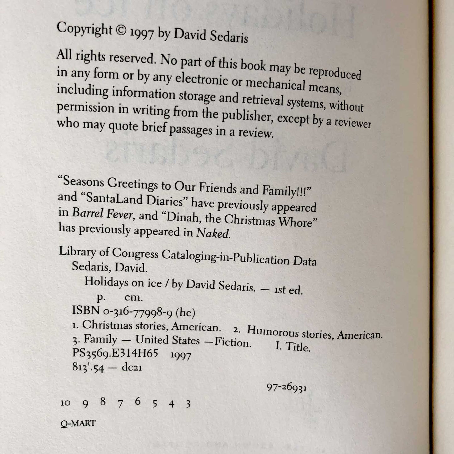 Holidays on Ice by David Sedaris [FIRST EDITION] 1997 - RARE 2nd State!