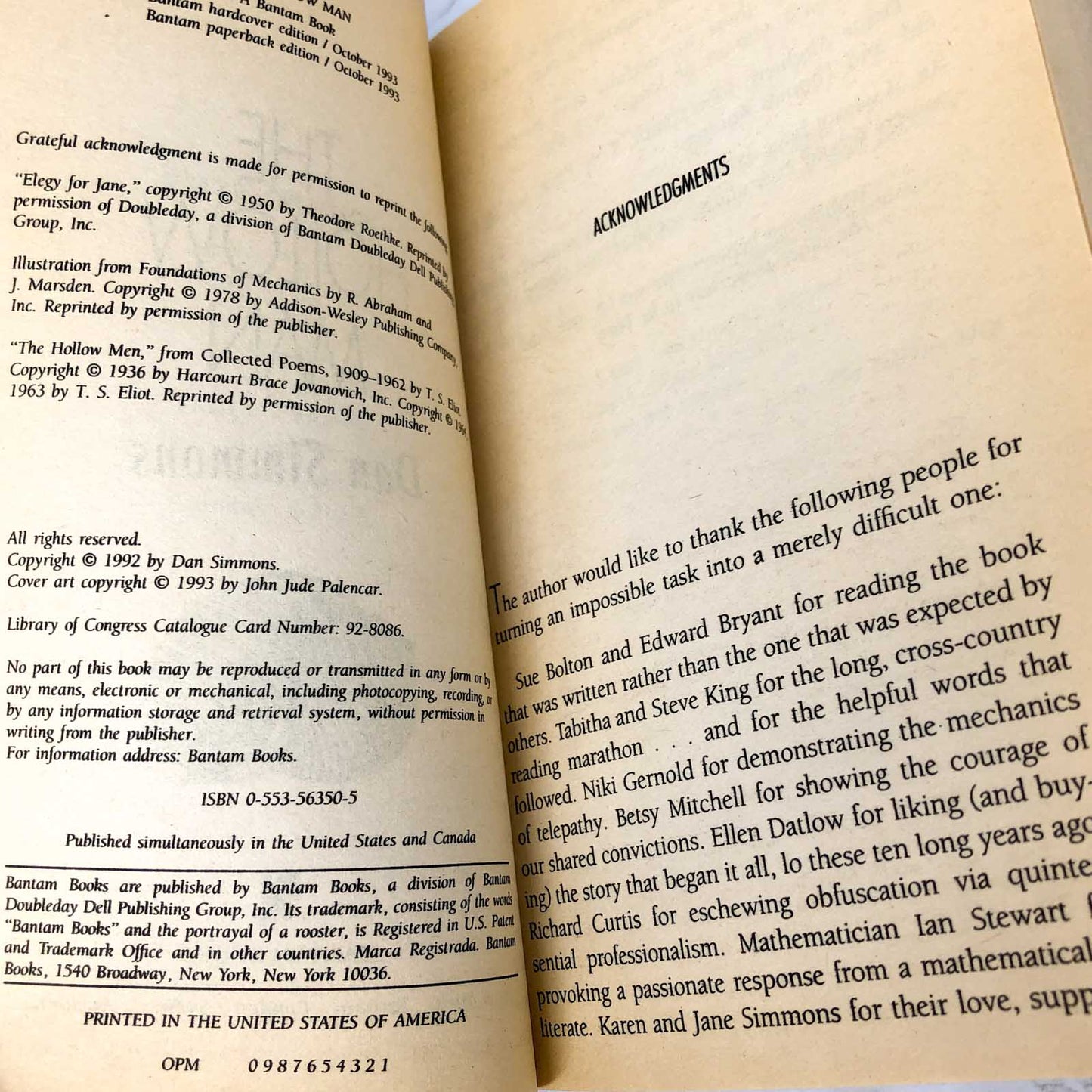 The Hollow Man by Dan Simmons [FIRST PAPERBACK PRINTING] 1993